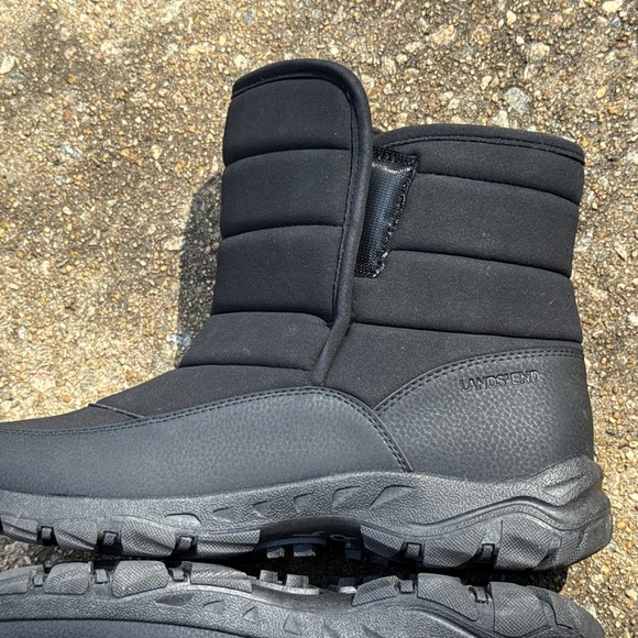 Lands' End Expedition Quilted Slip On Winter Snow Boots Mens 12 M Black Shoes - Picture 8 of 10